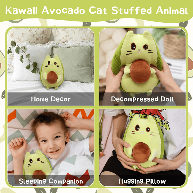 - Almohada de peluche para gato con aguacate, lindo juguete