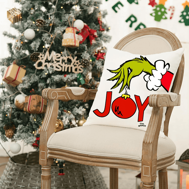 Funda de almohada decorativa navideña, Grinchmas Joy Xmas, f