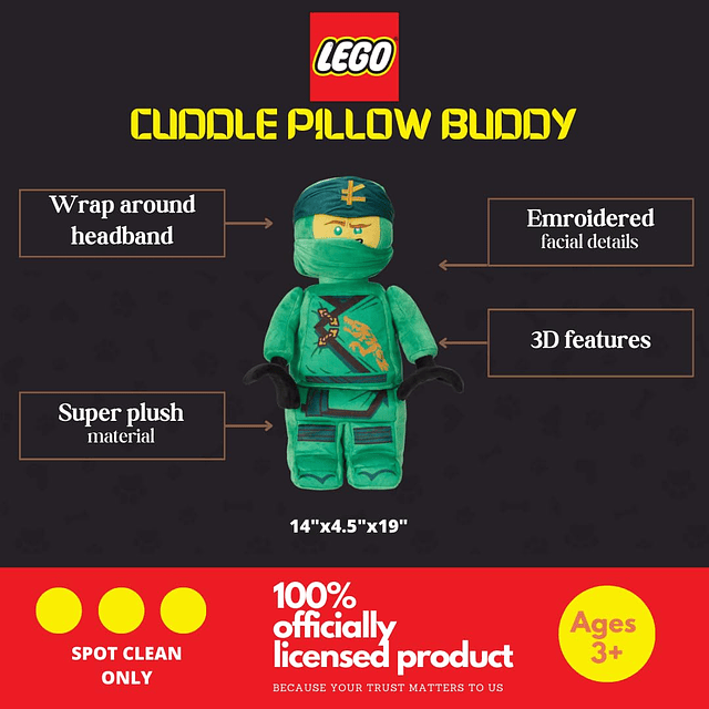 Lego Ninjago KidsBedding Almohada de peluche súper suave, pr