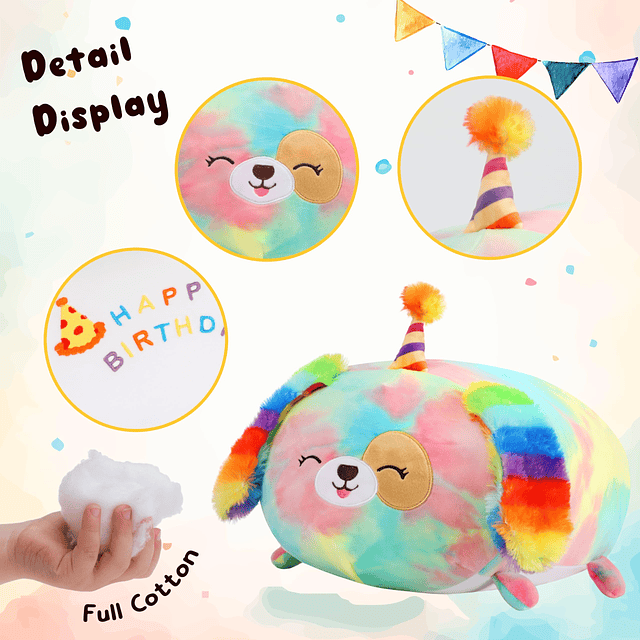 Rainbow Birthday Dog Plush Body Pillow Cachorro Juguete Suav