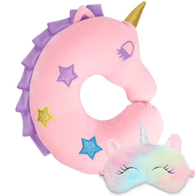 Almohada de viaje para niños, almohada de cuello de unicorni