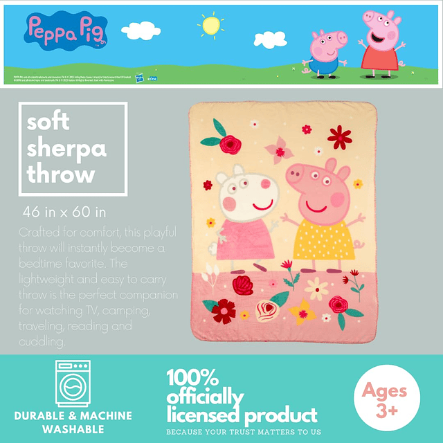 Peppa Pig - Manta de felpa suave para niños, 46 x 60 pulgada