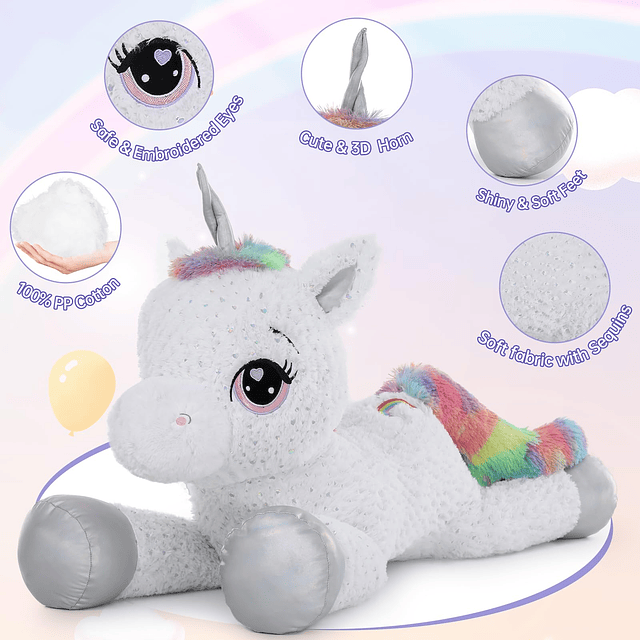 Animal de peluche de unicornio gigante grande de 43 pulgadas