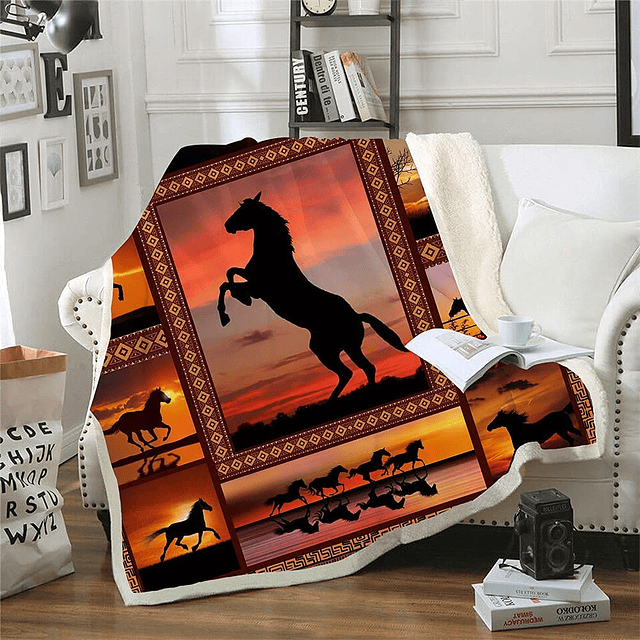 Manta de caballo con estampado de animales, manta cómoda, cá