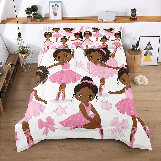 Juego de cama doble para niñas, juego de edredón mágico afro