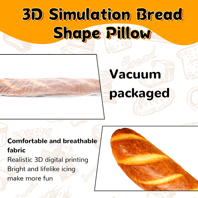 Almohada de felpa de pan de simulación 3D, almohada de pan c