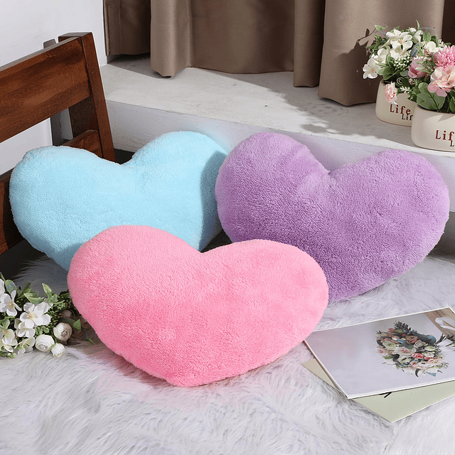 3 piezas de almohada en forma de corazón, cojín de felpa lin