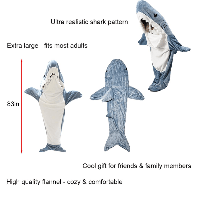 Manta de tiburón extragrande con capucha, disfraz de mono pa