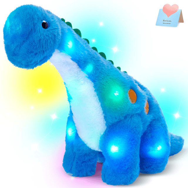 - Disquete de peluche de dinosaurio con luz azul de 14.0 in,