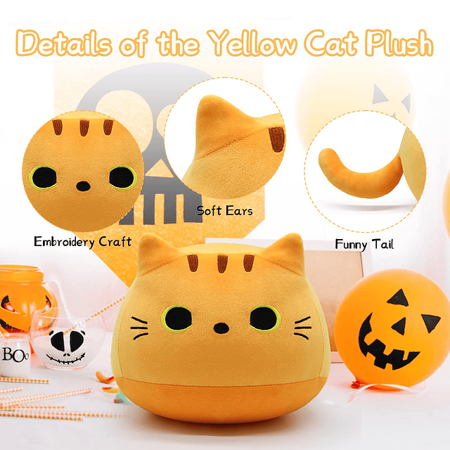 Almohada de peluche de gato gordo amarillo Kawaii de 9 pulga