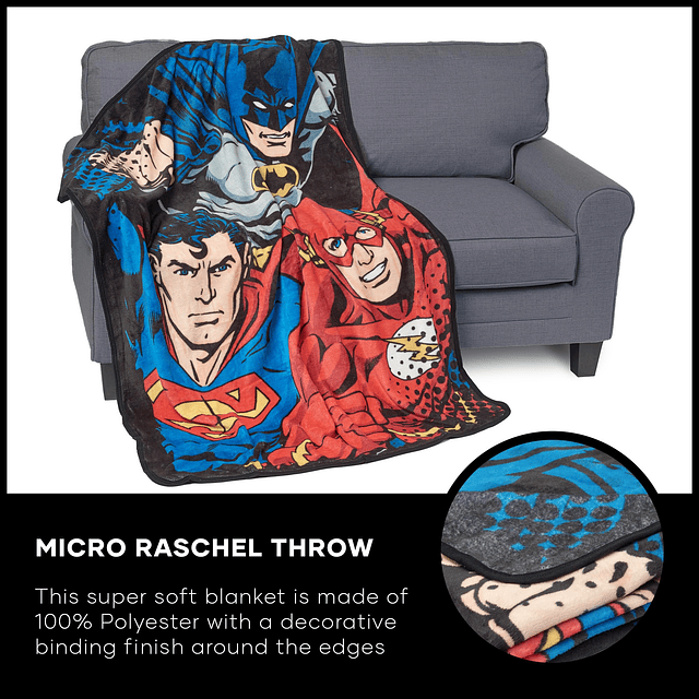 DC Comics Justice, League Trio Micro Raschel Manta, 46 x 60