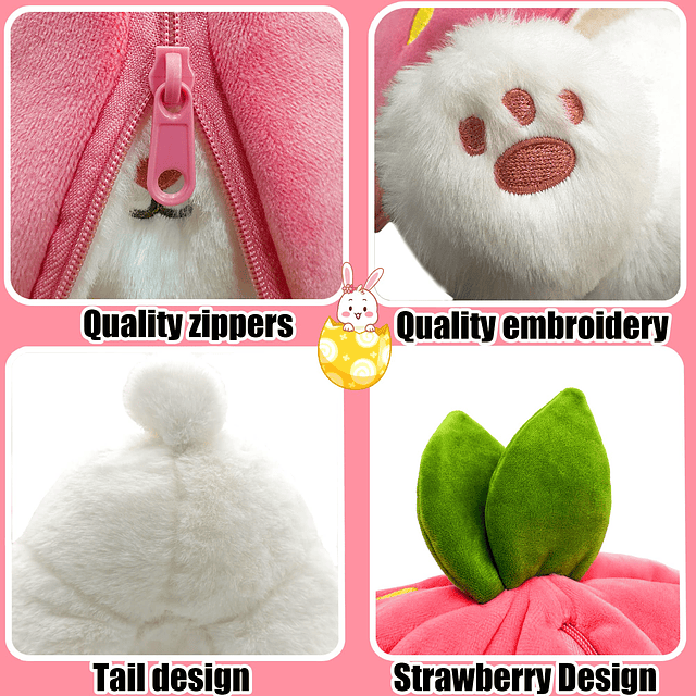 Conejito de peluche, muñeco de peluche reversible de fresa c