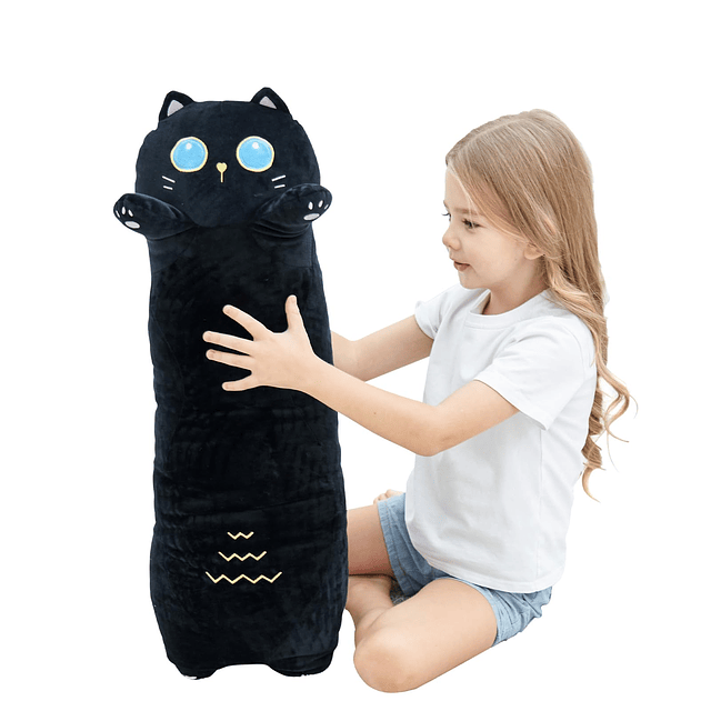 - Almohada suave para el cuerpo, diseño de gato, color negro