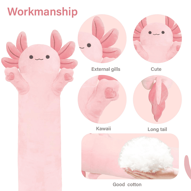 Axolotl Plush,Almohada larga de peluche Axolotl,Animal de pe