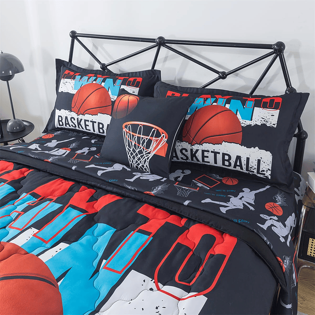 Juego de edredón de baloncesto para niños, 6 piezas, cama de