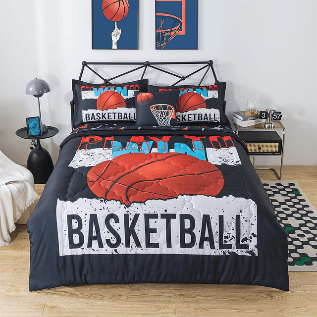 Juego de edredón de baloncesto para niños, 6 piezas, cama de