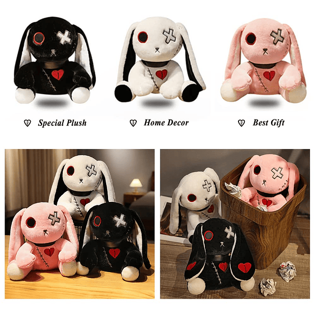 Creepy Gothic 11.8" Conejo Rosa Peluche Muñeca Almohada Kawa