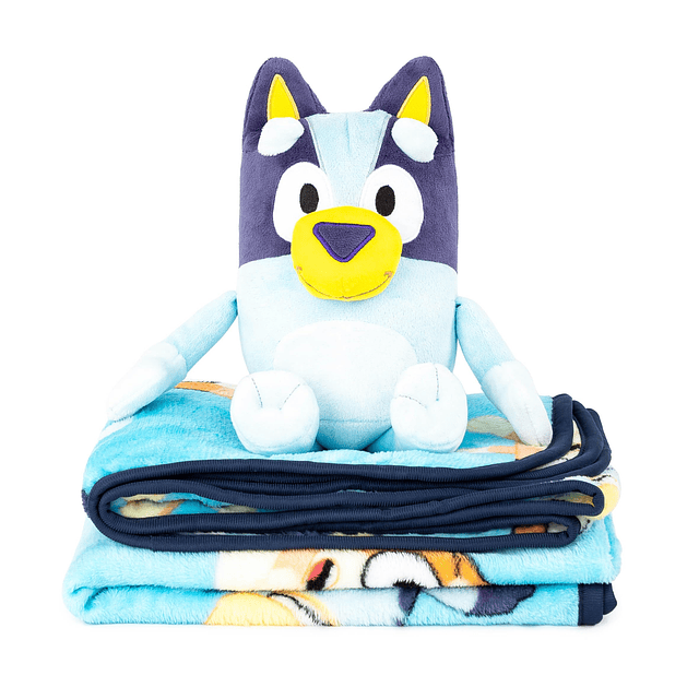 Bluey Plush Mini Pillow Buddy y juego de manta de viaje de 4