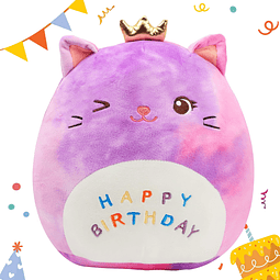 - Almohada de peluche con diseño de gatito de cumpleaños de