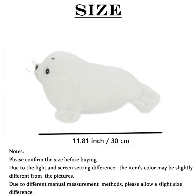 Sello de peluche de peluche, almohada de juguete blanca, muñ