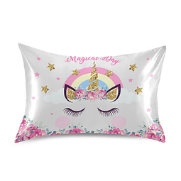 Funda de almohada de satén con estampado de unicornio para c