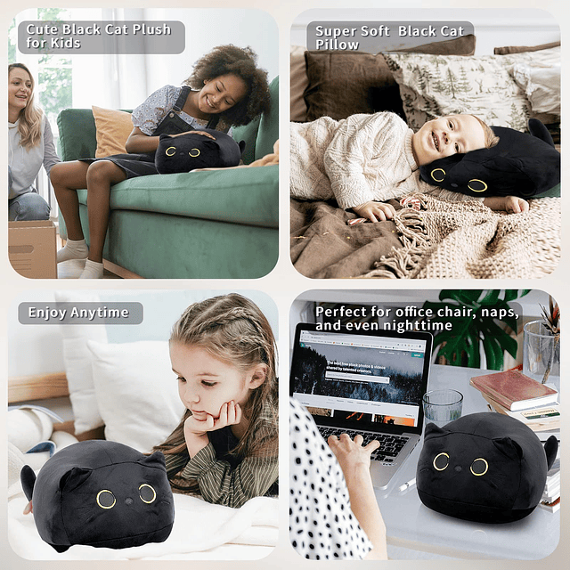 Almohada de peluche de gato negro 3D de 21,7 pulgadas, cojín