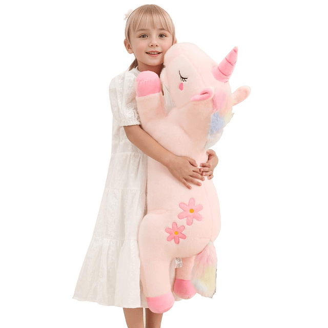 Lindo unicornio rosa gigante de 32 pulgadas, almohada de cue