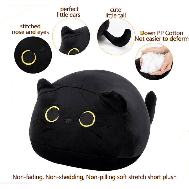 Almohada de peluche de gato negro 3D de 21,7 pulgadas, cojín