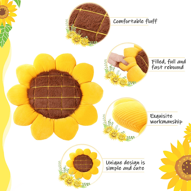 2 piezas de almohadas de felpa con forma de girasol para el