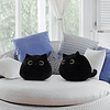 Juguete de peluche de gato negro : almohada suave de peluche