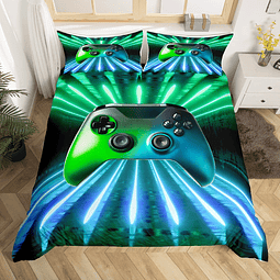 Juego de cama Gamepad verde azul, funda de edredón para juga