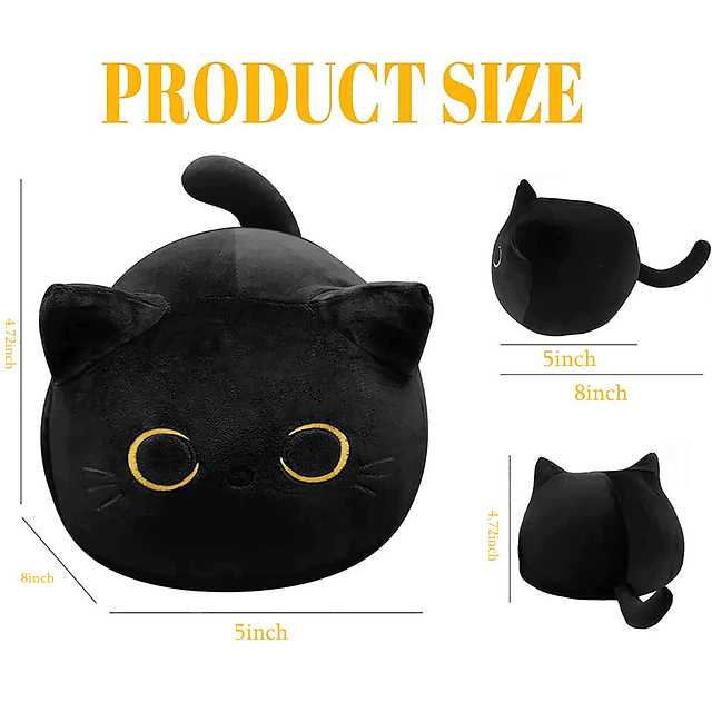 Almohada de Peluche de Gato Negro Suave - Animal de Peluche