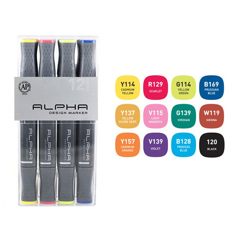 Marcadores Alpha Set 12 Colores Alcohol 2