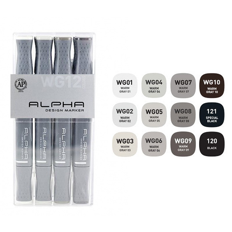 Marcadores Alpha Set 12 Grises, Alcohol 2