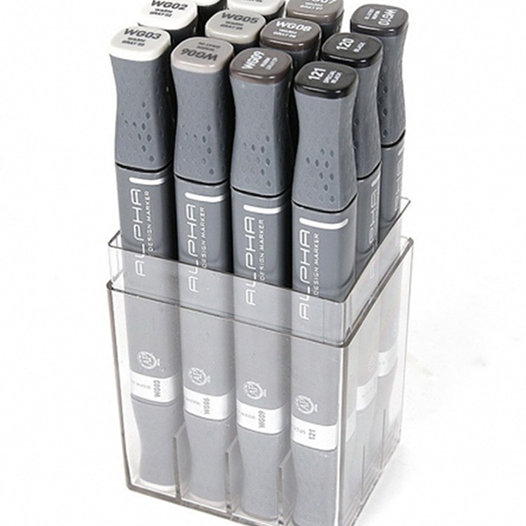 Marcadores Alpha Set 12 Grises, Alcohol 1