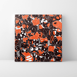 Cuadro Abstracto Gatos - Naranja