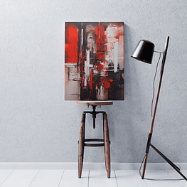 Cuadro Pintura Abstracto Rojo Negro y Blanco