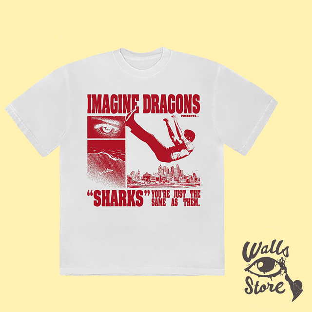 Polera BLANCA Imagine Dragons (sharks, rojo)