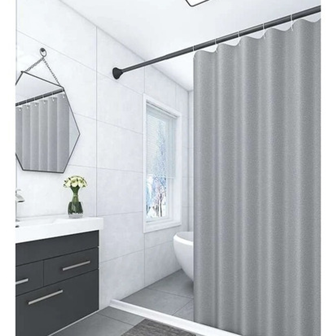 Cortina Ducha Baño 180x200 Elegante Gris / Waos 2