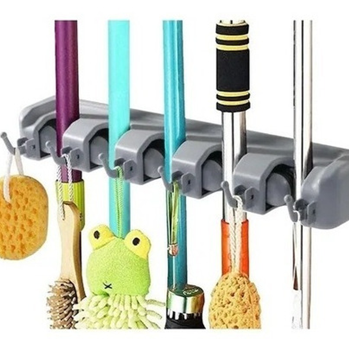 Colgador De Escobas Y Utiles De Aseo Con Ganchos Organizador 1