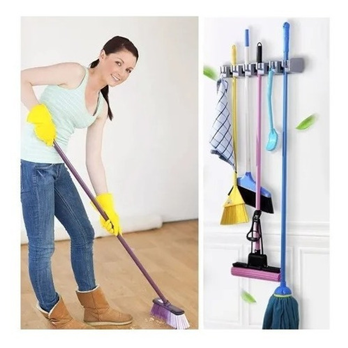 Colgador De Escobas Y Utiles De Aseo Con Ganchos Organizador 2