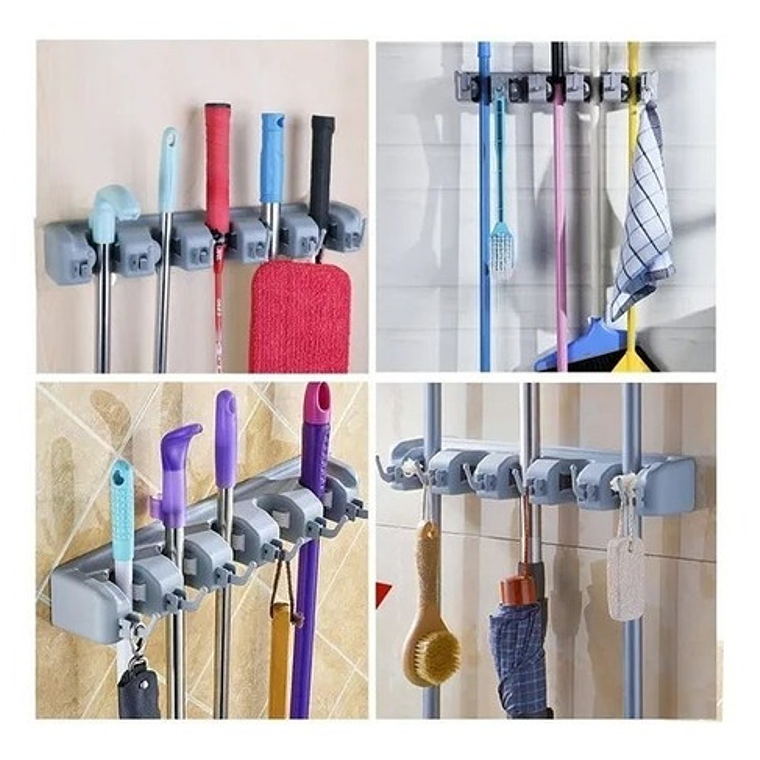 Colgador De Escobas Y Utiles De Aseo Con Ganchos Organizador 4
