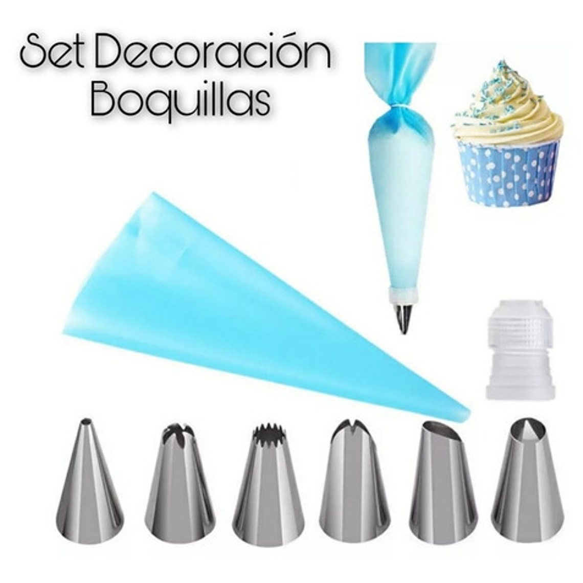 Set 6 Boquillas + Manga Pastelería Repostería Pastel/waoscl 2