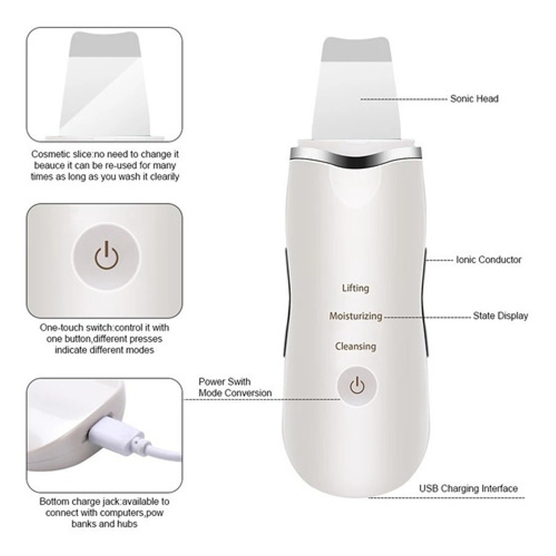 Limpiador Depurador Facial Ultrasónico Paleta/waoscl 8