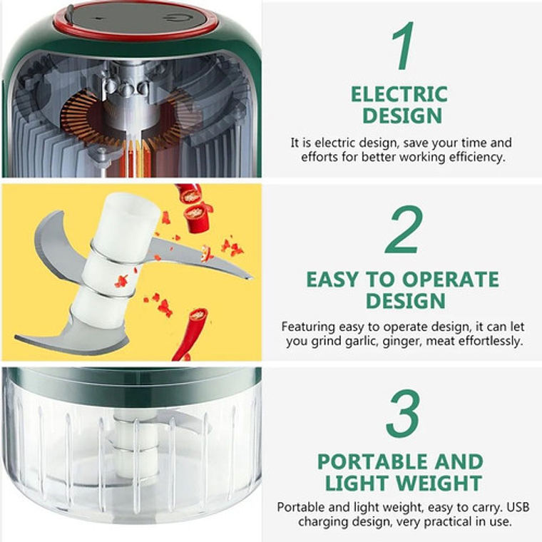Mini Procesador Alimentos Picador Eléctrico Recargable/ Waos 4