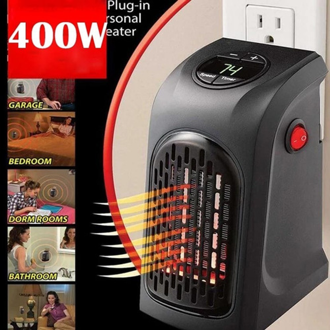 Calefactor Cerámico Handy Heater 400w Eléctrico Pared Negro Termostato 8