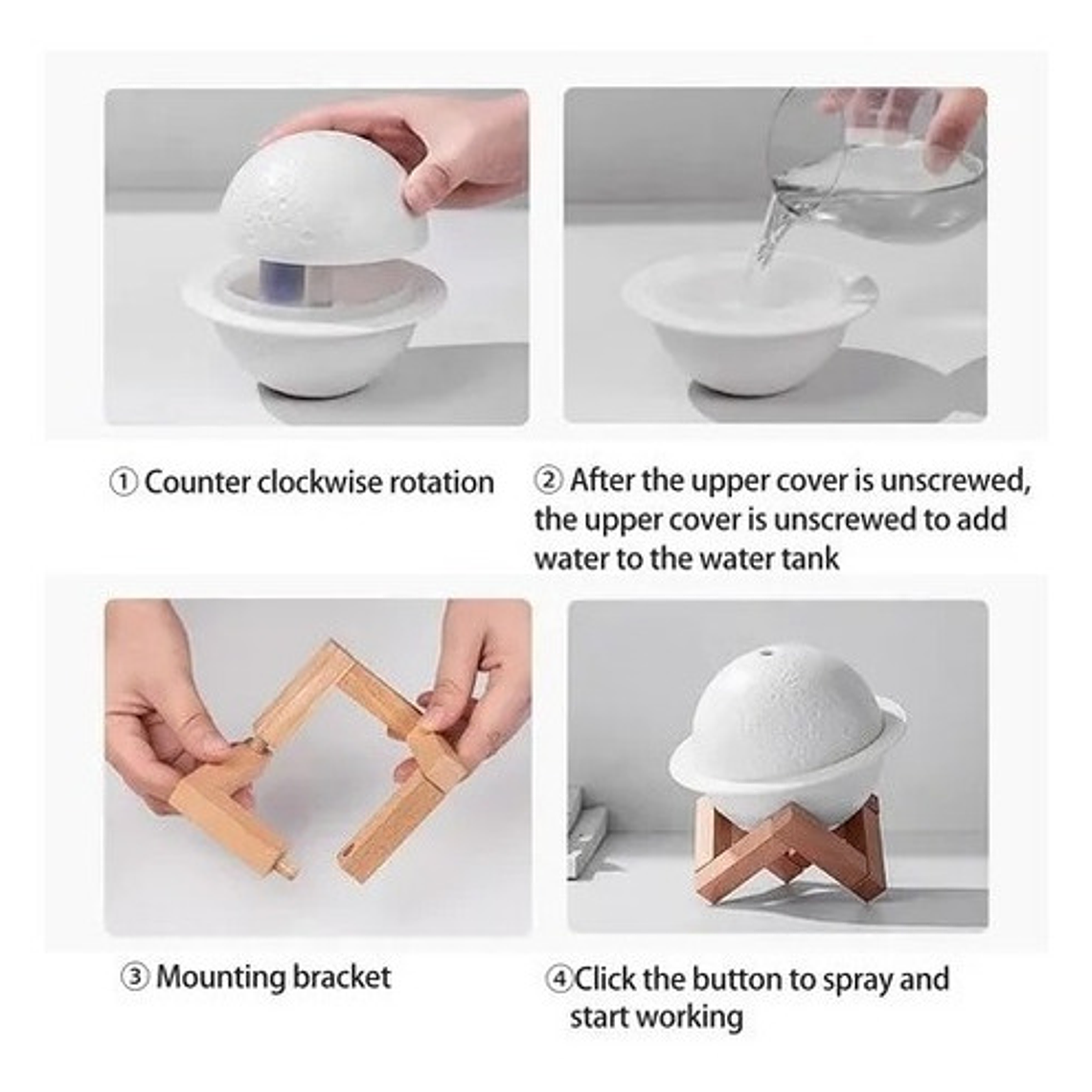 Humidificador Aire Difusor Lámpara Saturno 3 Colores 10