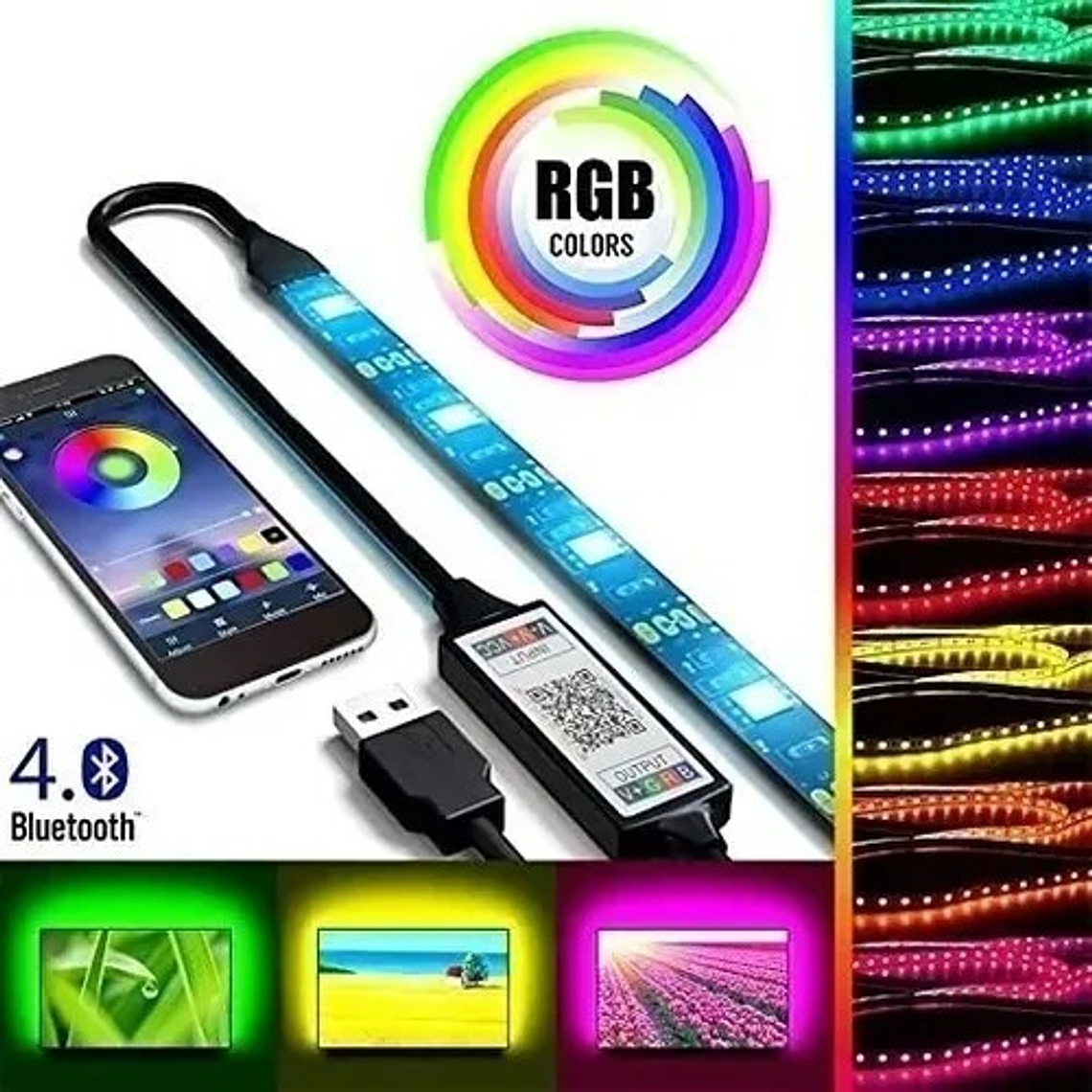 Tira Led Rgb Bluetooth Led Mood Usb 2m Ip54 Controlador Color 4
