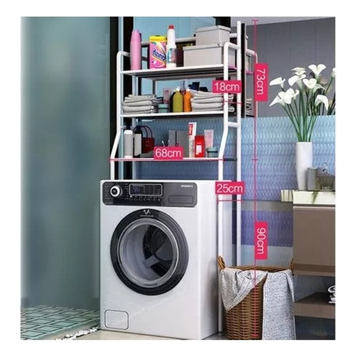 Organizador Estante De Lavadora Baño Metalico Rack 3 Niveles Color Blanca 2
