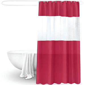 Cortina De Baño Impermeable Burdeo Sanitary Ware's Window Con 12 Ganchos Liso